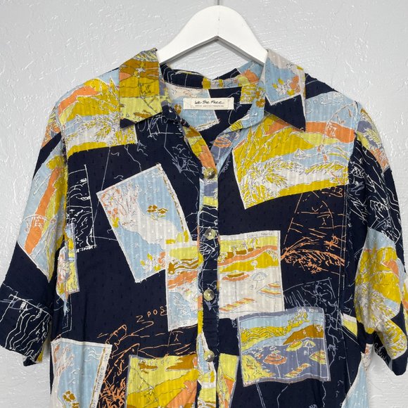 We The Free Women M Blue Love Letters Button Front Shirt Oversized Swiss dot - Picture 3 of 10